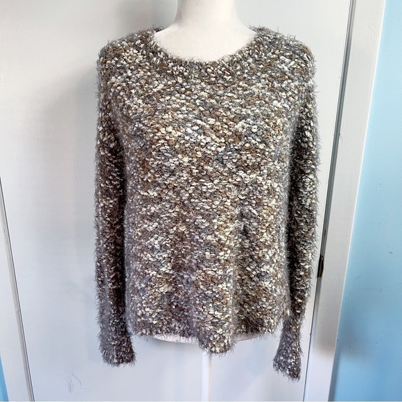 TRIBAL Brown & Purple Round Neck Long Sleeve Fuzzy Eyelash Sweater - MEDIUM - Picture 1 of 7